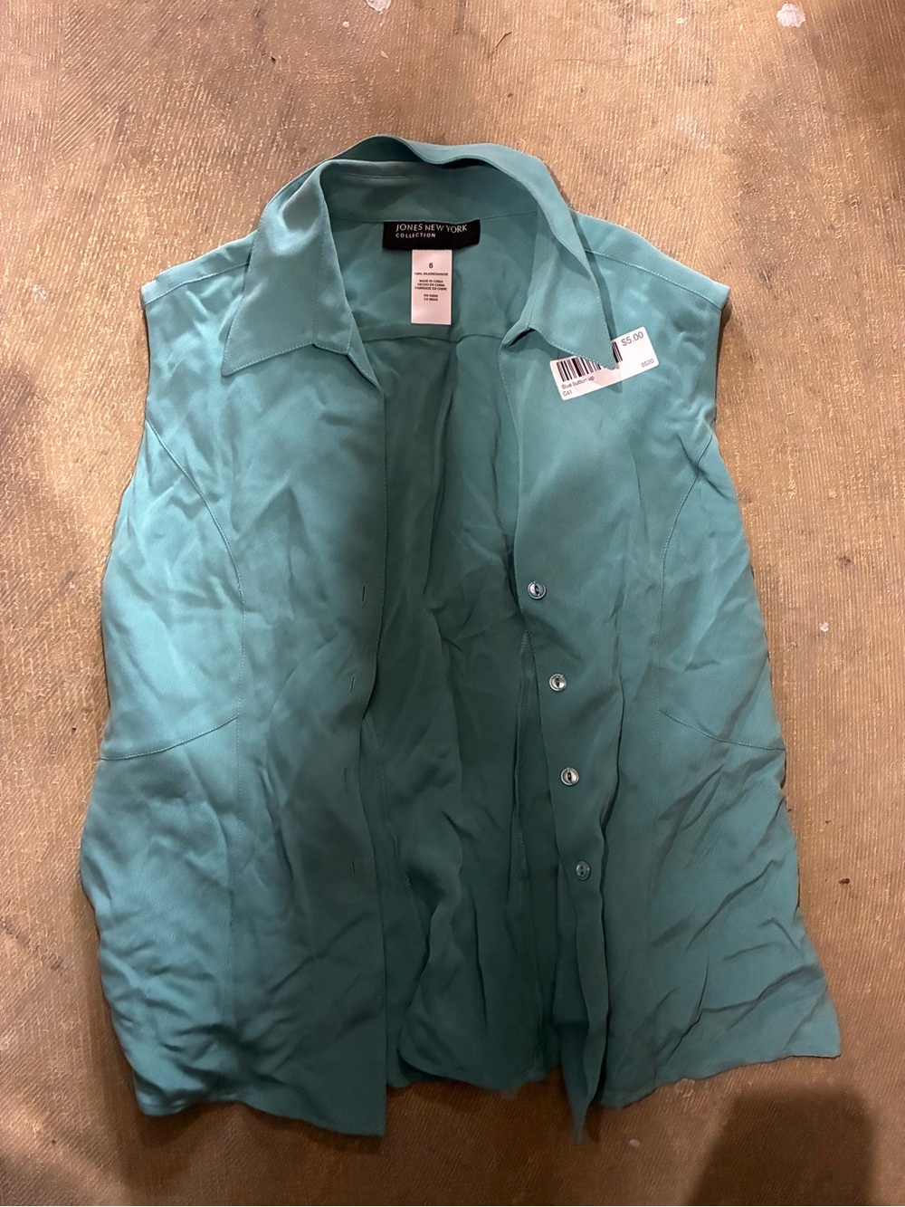 Jones New York Teal Sleeveless Button-Down Shirt